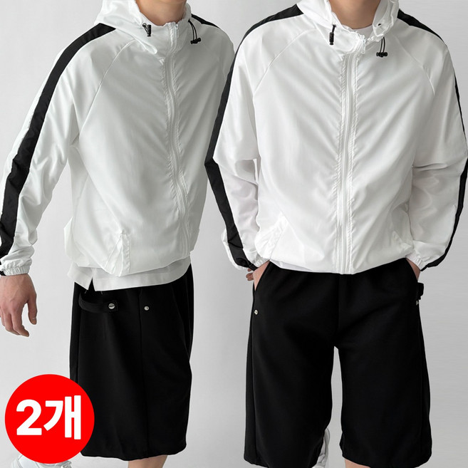 빠델 두장묶음 남성용 루즈핏 트랙 러닝자켓 바람막이 방풍 점퍼 나일론