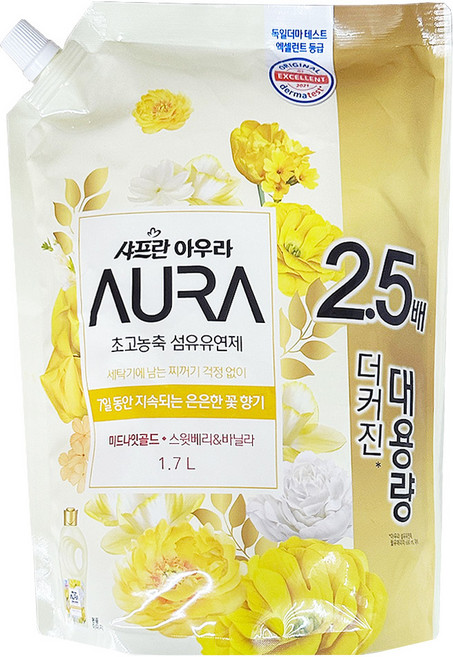 샤프란 아우라 초고농축 섬유유연제 미드나잇골드 리필, 1.7L, 8개