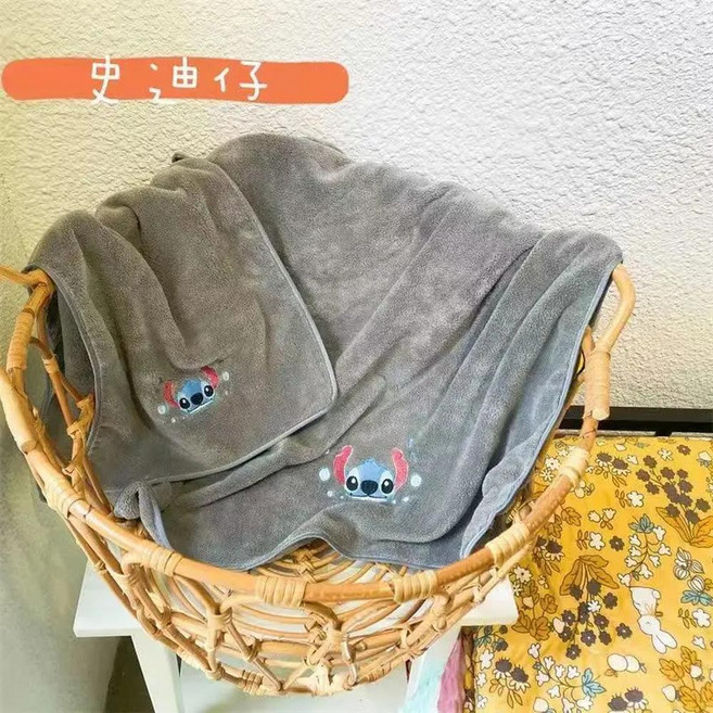 디즈니 릴로 수건 목욕 애니메이션 귀여운 손 비치 헤어 얼굴 천 흡입 빠른 건조 섬유 선물, B. Towel 35x75, 9. Stitch