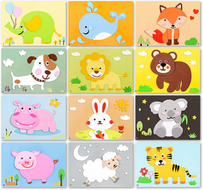 유아 만들기 eva 스티커놀이 세트, 동물 12종 set, 1개
