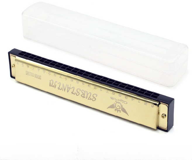 전문가용 클래식 하모니카 24홀, 1개, 골드, 투명케이스