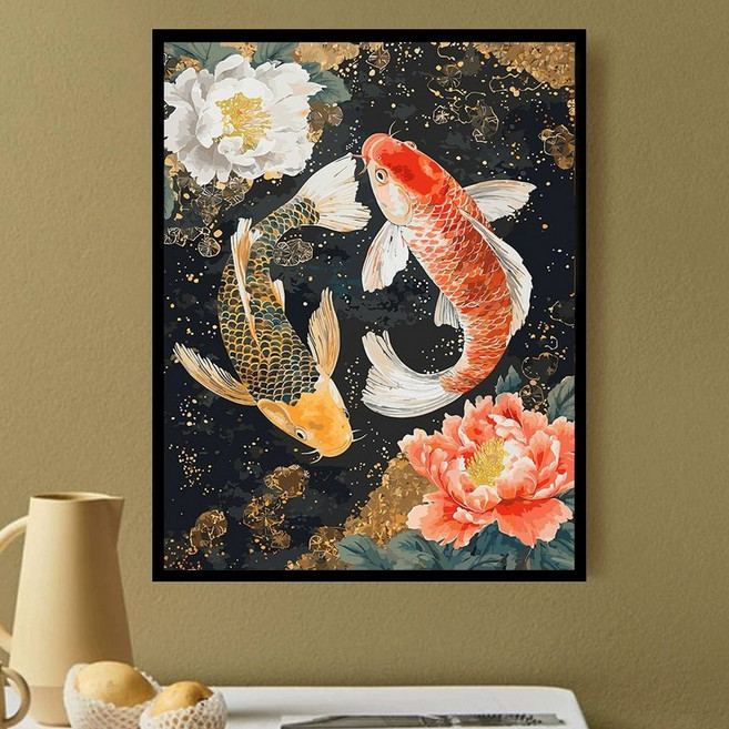 DIY 유화그리기 위메이크페인팅 명화그리기 인테리어 JL012 나이트 로즈 약속 60색 40x50 펜 프레임리스 캔버스 벽걸이불가, 리넨 캔버스+아크릴 페인트+펜 그림 세트, jl003 내셔널 스타일 코이 60색