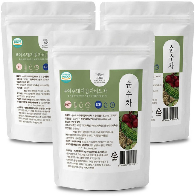 순수차 국산 여주 돼지감자차 비트차 삼각티백, 3개, 30개입, 1g