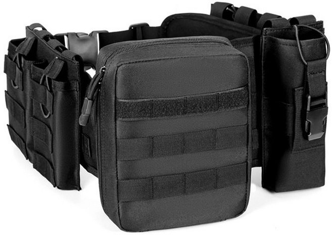 탄띠 전술 벨트 택티컬 체스트백 어깨 끈 밀리터리 서바이벌 용품 파우치 가방 세트, 블랙, 1개
