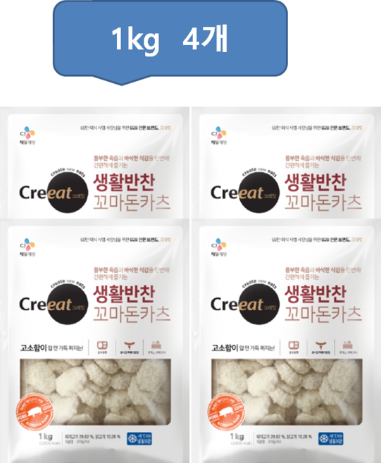 CJ 크레잇 꼬마 미니 꼬돈 돈카츠 돈까스, 1kg, 4개