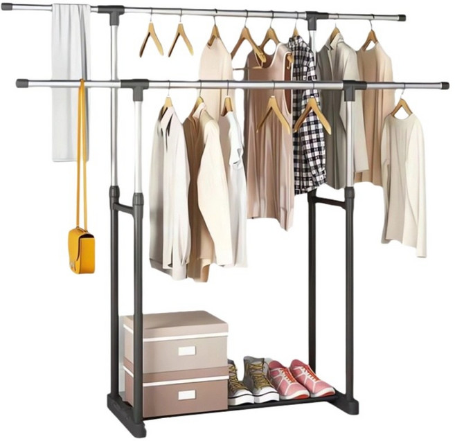 ZOZOFO 빨래건조대 이동 접이식건조대 높이 길이 조절 가능 베란다빨래건조대 이불건조대 수건건조대 이동식 원룸 베란다, 블랙