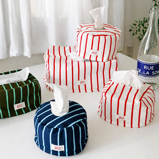 앤유 패브릭 체크 배색 티슈 두루마리 휴지 케이스, 1개, 레드