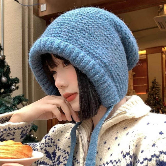 겨울 여성 귀달이 방한 비니 보온 니트 귀다리 따뜻한 두꺼운 모자