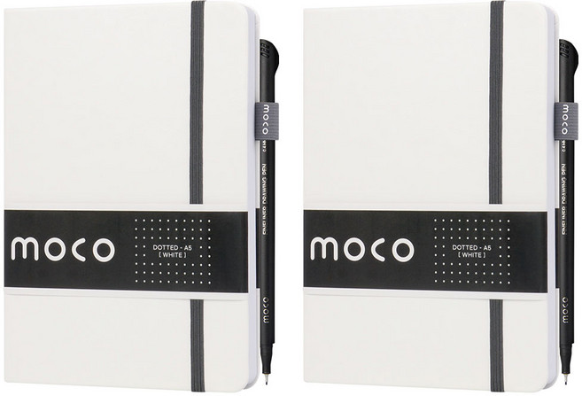 모코 A5 도티드 노트 112매 + 드로잉펜, 2세트, 화이트