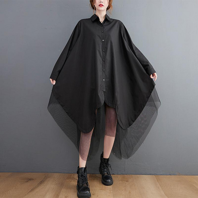 특이한원피스 남방 셔츠원피스 메쉬레이스 롱원피스 오버핏 통원피스sb