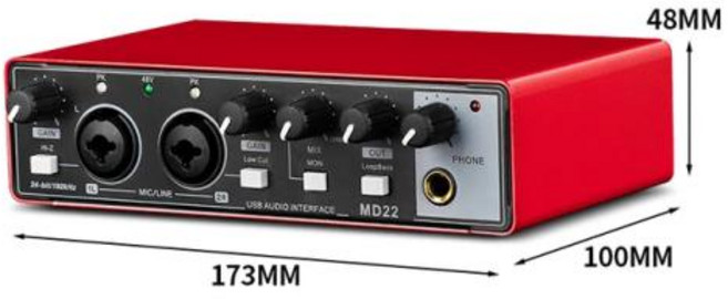오디오 인터페이스 오디오 믹서 스트리밍 방송용 녹음용 유튜브 앰프 휴대용 블루투스 게이밍 스튜디오 사운드 USB 4 채널 일렉트릭 기타 라이브 24 192 MD44, 3) MD22 Red, 없음