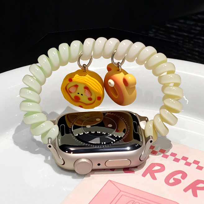 밴드톡 애플워치 호환 젤리 스프링 루프 스트랩 귀여운 밴드11 10 9 8 7 6 5 3 울트라 SE, 빵