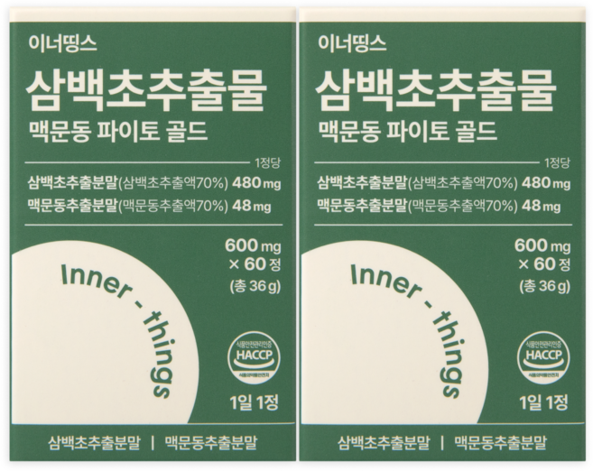 이너띵스 삼백초 추출물 맥문동 파이토 골드 HACCP 인증, 2개, 60정