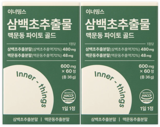 이너띵스 삼백초 추출물 맥문동 파이토 골드 HACCP 인증, 2개, 60정 - 쿠팡