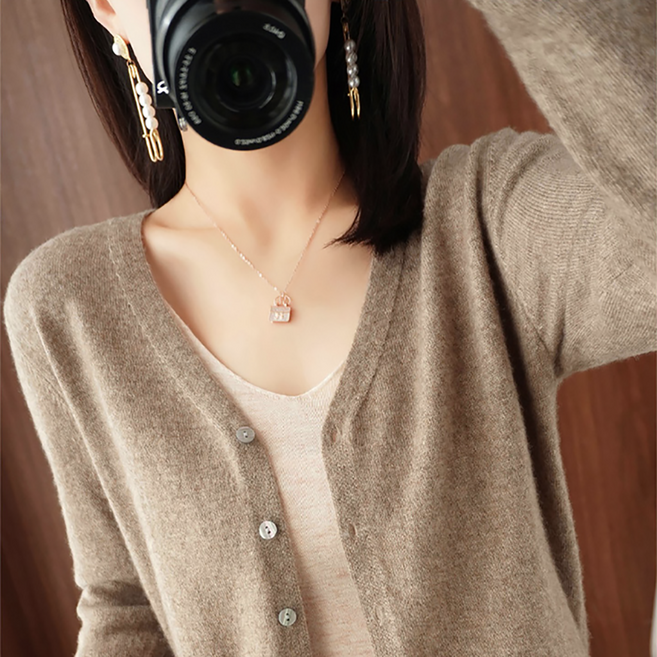 데일리쮸 베이직 여성 브이넥 니트 긴팔 가디건