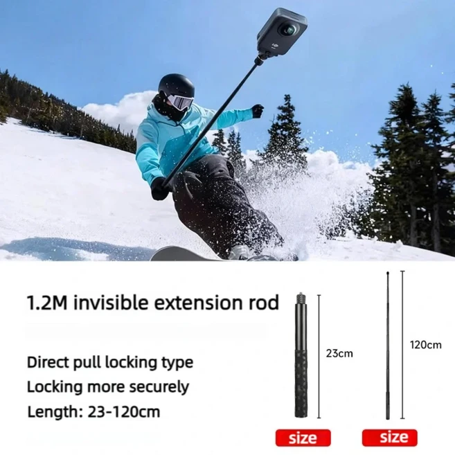 론코엔 0.7M 셀카봉 모노포드 확장형 삼각대 1/4 나사 포함 인스타360 DJI 오스모 파노라마 카메라용, 04 1.2M Extension rod