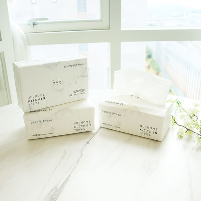[천삼백케이] [휴홈] 휴홈 먼지없는 뽑아쓰는 키친타올 100매 9팩 (900매), 9개, 100개입
