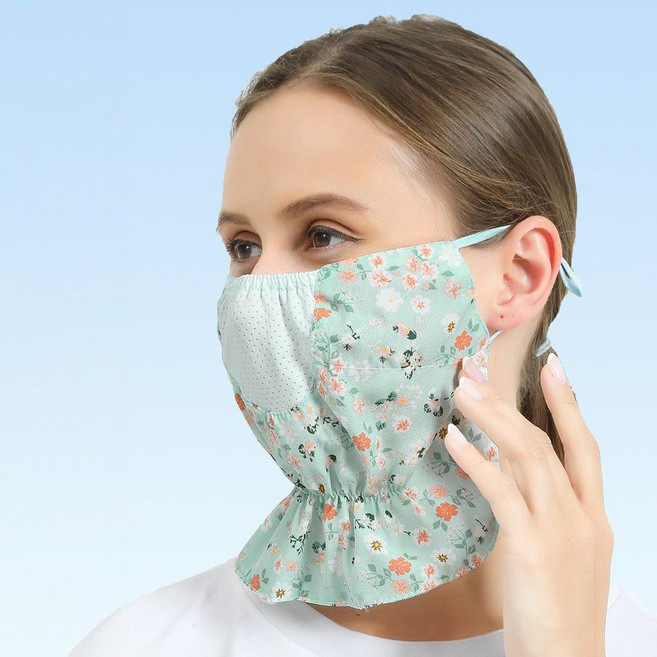 예쁜 마스크 UV 자외선차단 등산 골프 러닝 앞면 꽃무늬 짤은 목보호 쿨 마스크1+1