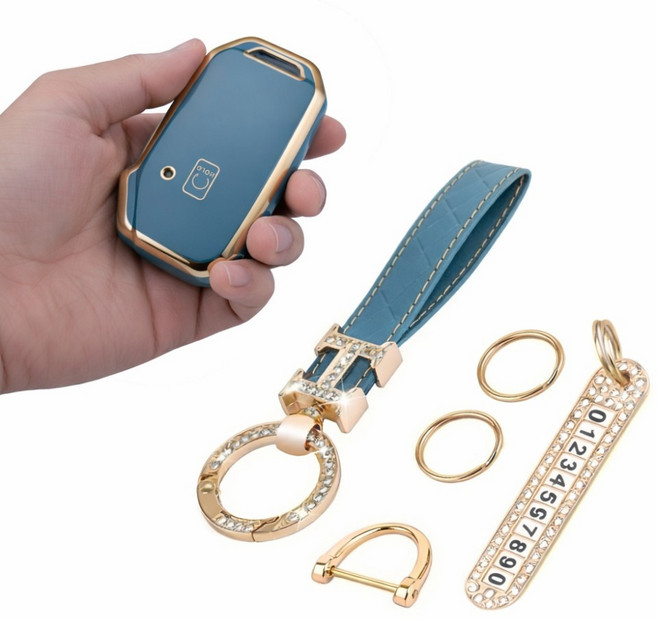 기아 차키 케이스 스포티지 올뉴K3 K5 K7프리미어 K8 쏘렌토 EV6 니로 셀토스 카니발 호환 키 케이스, 5버튼+키링세트, 청녹색