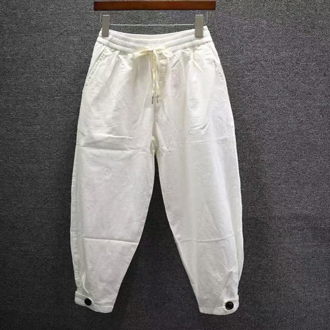 십전십미 남자 여름 얇은 면마 캐주얼 바지 와이드 조거 9부 바지