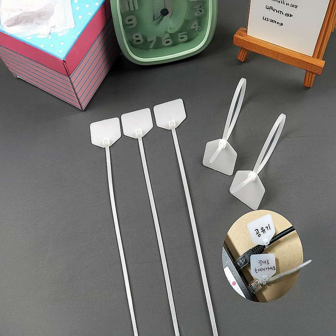 이름표 케이블타이 백색 중 100P 선정리 콘센트 인덱스 사무실 라벨링 멀티탭