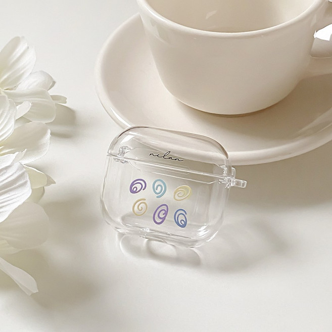 느랑 귀여운 골뱅이 패턴 디자인 투명 에어팟4세대 에어팟3세대 에어팟프로 2세대 일체형 투명 에어팟케이스