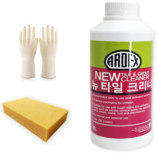 타일 크리너 + 청소도구 세트 줄눈 메지 시멘트 타일 백화 제거 욕실 세정제 청소 (사은품), 1개, 1L