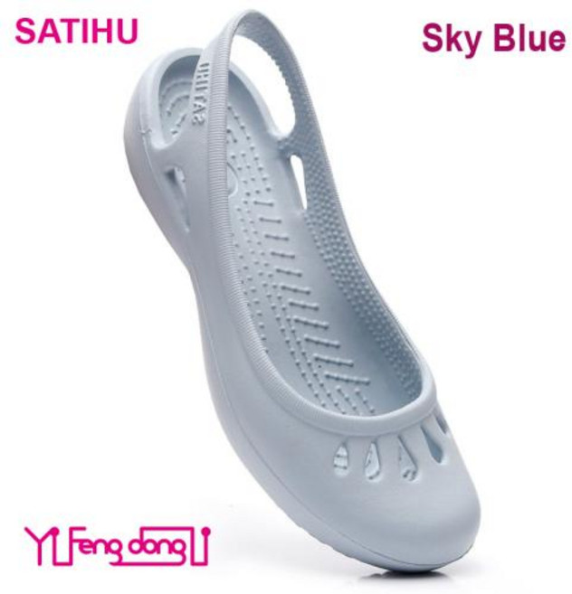 Satihu 여성용 미끄럼 방지 구멍 뚫린 신발 플랫 바텀 샌들 간호사 야외 비치 젤리 경량 자체 배송 여름