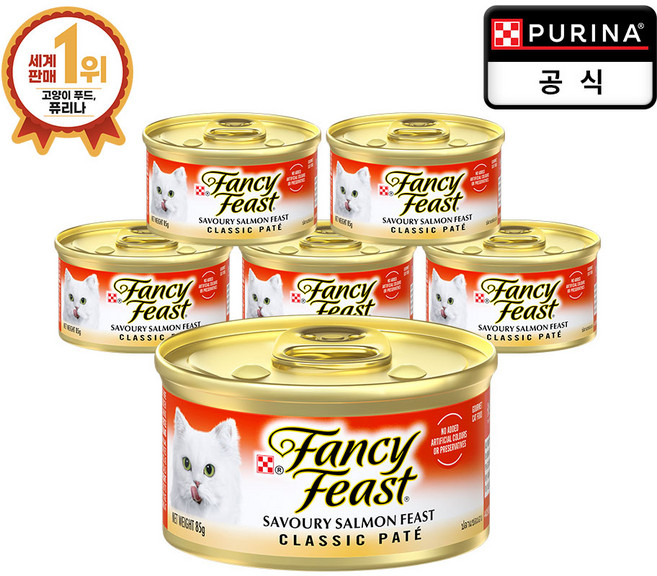 팬시피스트 생후 3개월 이후 고양이 클래식 주식캔, 연어, 85g, 6개