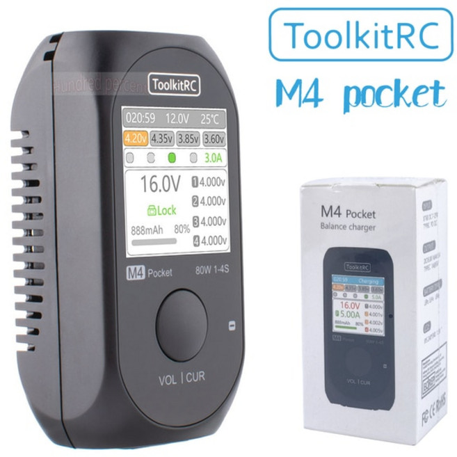 점화플러그 ToolkitRC M4Pocket 스마트 소형 충전기 내장 XT30 XT60 80W M4P Lipo LiHv LiFe 배터리용 SC100 M4, 1개