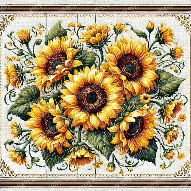 안녕마켓 실십자수 세트 11ct 면사, 1개, H001 햇살 머금은 해바라기 50x40 11ct 면사