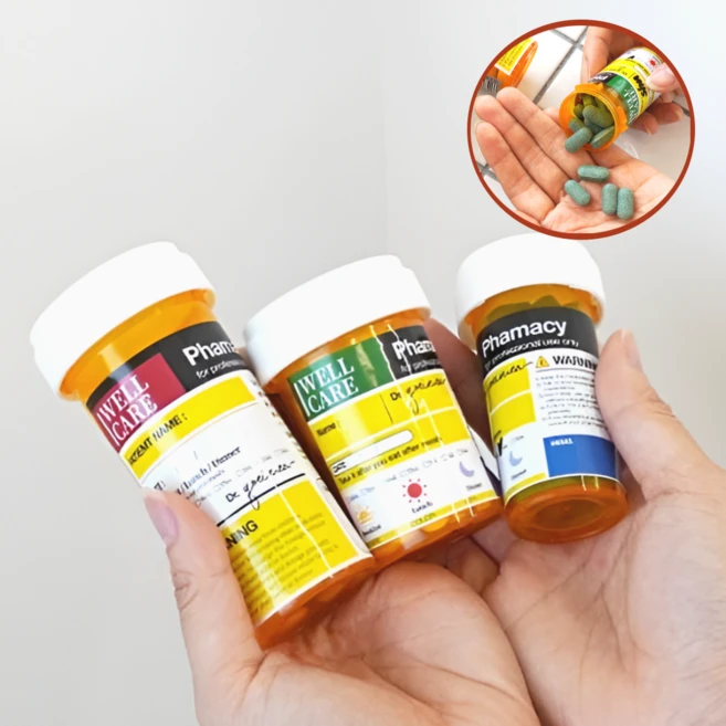 미드약통 미국 미드 밀폐 소분 약통 약병 S M L 3size 각 2개입 세트 (총 6개입 스티커 포함), 1세트, 오렌지 - 쿠팡