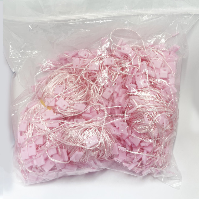 옴니스 상표용 고급 실고리 택고리 상표끈 플라스틱 사각 핀형 라벨 끈고리, 핑크, 200개