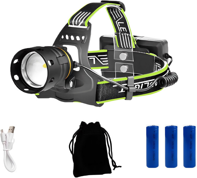엘마운틴 최강밝기 모션센서 LED 헤드랜턴 XHP360 + 18650배터리 3개 해루질 작업등 캠핑 낚시 등산용 추천상품, 1세트, 혼합색상