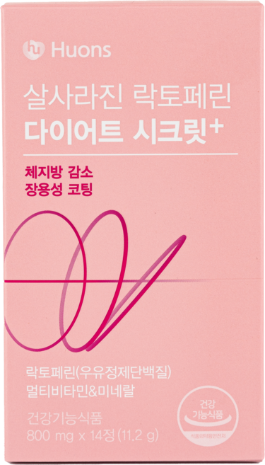 2주분(1박스) 휴온스 살사라진 락토페린 시크릿 다이어트+ 쏙 플러스 장용성 체지방 감소 효능 초유 단백질 800mg 14정, 1개