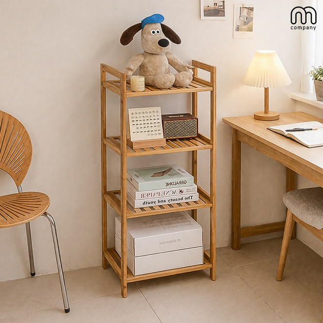엠컴퍼니 우드 4단 책상책꽂이 사무용 전면책장 원목 북선반 미니책장 책꽂이 수납장 유아책꽂이 정리 선반 거실 책장 간이 35*25*100 심플 [KA72923ZS], 내추럴_우드