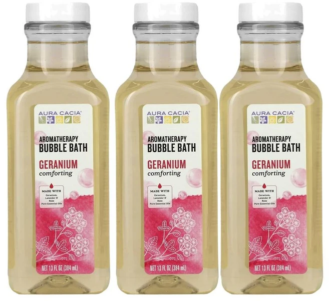 Aura Cacia 아로마테라피 제라늄 버블배스 384ml x3팩, 허브향, 3개 - 쿠팡