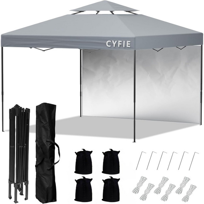 접이식 캐노피 천막 방수 야외용 그늘막 텐트 몽골 텐트 휴대용 캠핑텐트 테라스 천막 2mx2m, 그레이