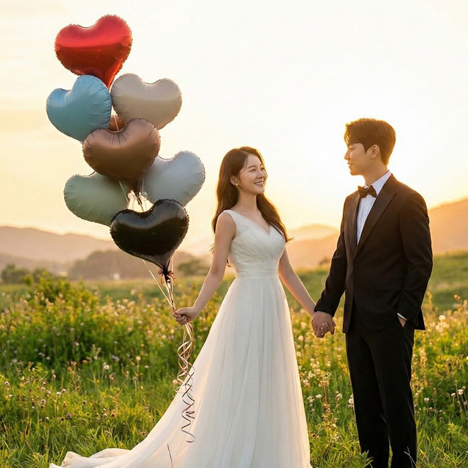 이벤트홀릭 헬륨 빅 하트 풍선 세트 파티 기념일 소품 (손잡이+리본 포함), 1개, 04.크림