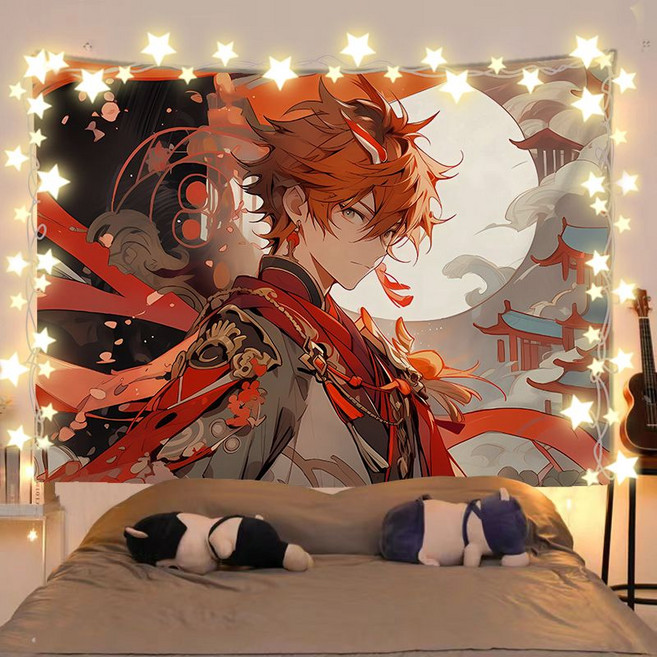 원신 굿즈 행잉 태피스트리 소 라이덴쇼군 호두 카미사토아야카 카에데하라카즈하 종려 야에미코 일러스트 패브릭포스터 벽 꾸미기 창문가리개 공간분이 문발 라이브방송 배경천 37종, 원신 패브릭 포스터-20