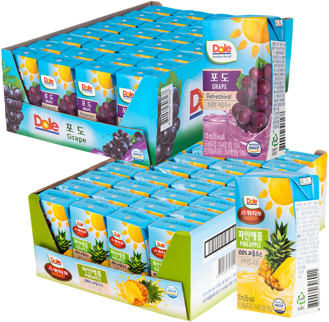 돌 스위티오 파인애플 주스 120ml x 32p + 과즙 주스 포도 120ml x 32p, 1세트