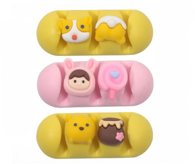 PPS 곰돌이 강아지 핑크 실리콘 케이블 선정리 홀더 충전기선 정리 책상 충전, 1개, A-핑크밍(핑크)