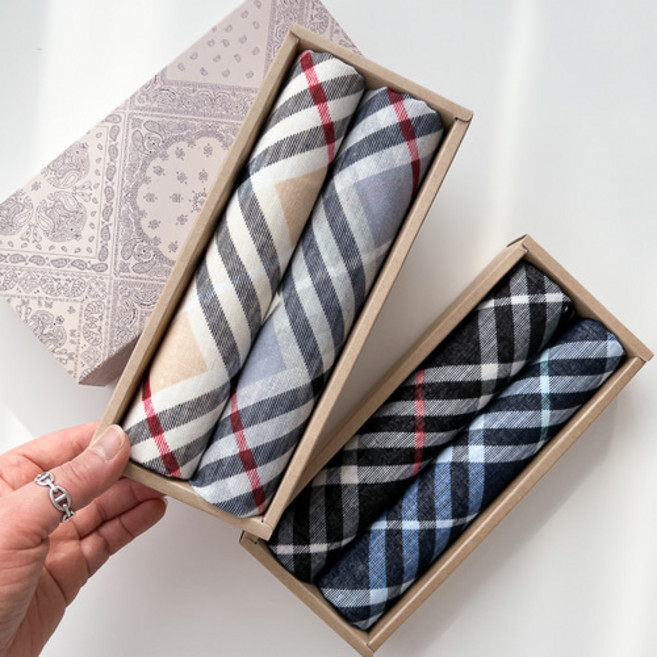 남성손수건세트 2세트 4매 여성 여자 남자 면손수건 체크 아사면 국내산 친환경 어버이날선물세트 스승의날 단체 답례품