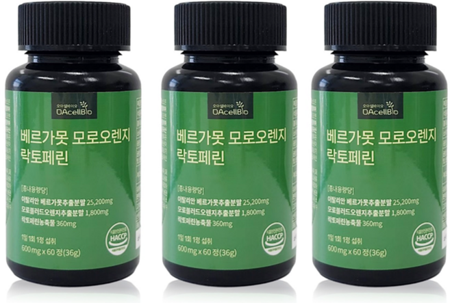 오아셀바이오 이탈리아100% 베르가못 모로오렌지 락토페린, 3개, 60정