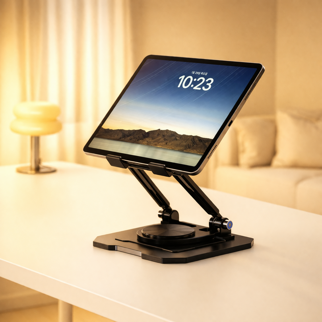 아크포지 360도 회전 접이식 휴대용 아이패드 거치대 태블릿 스탠드, 1개, 블랙