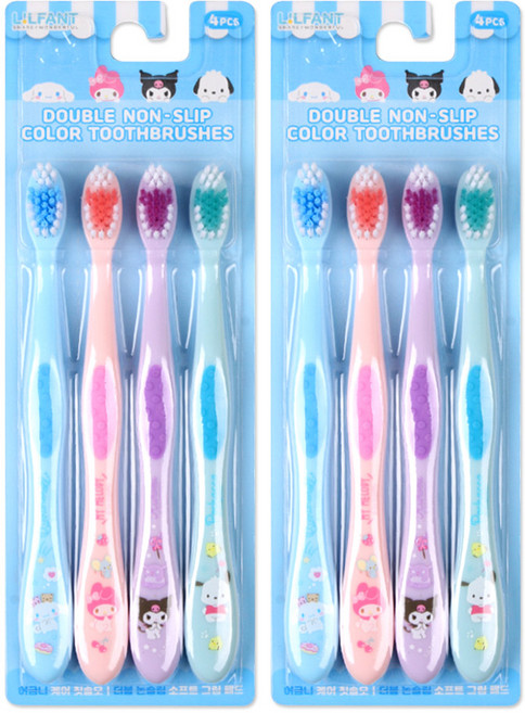 산리오 어린이칫솔 4P 4~13세 어린이용, 혼합색상, 2개, 4개입