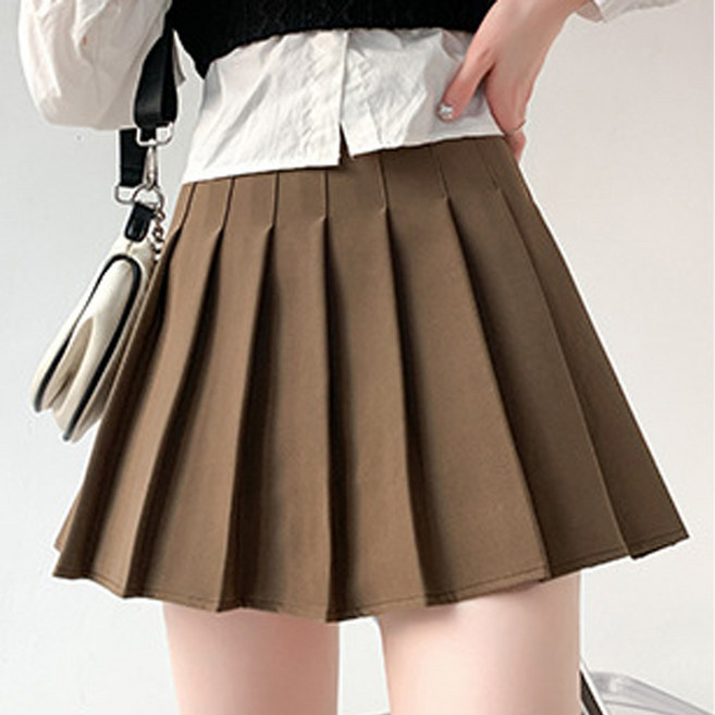 韓系百搭高腰百褶短裙 A字裙
