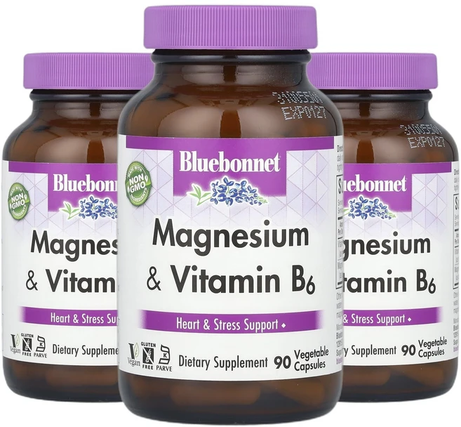 블루보넷뉴트리션 마그네슘 & B6 베지 캡슐 90정 2+1, 3팩 - 쿠팡