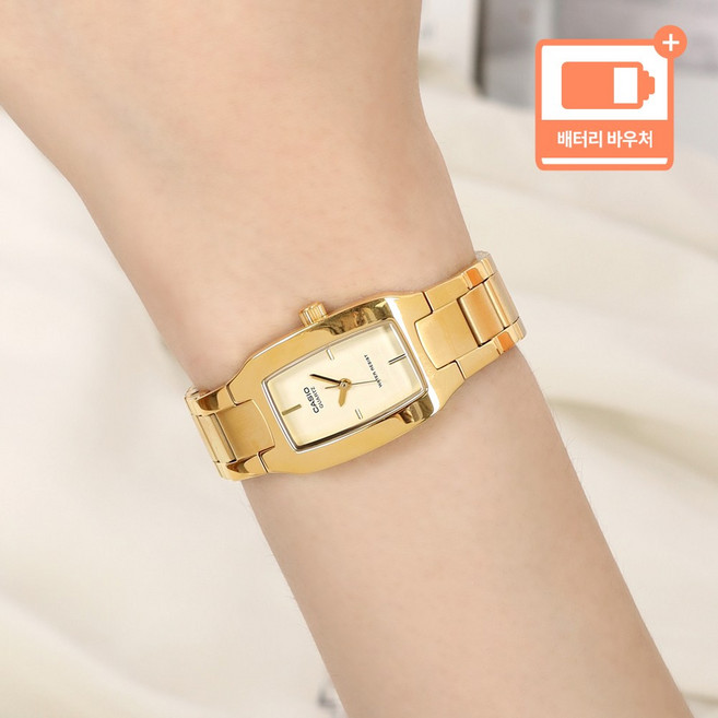 카시오 여성 라운드 스퀘어 심플 모던 스틸 손목시계 + 배터리 바우처
