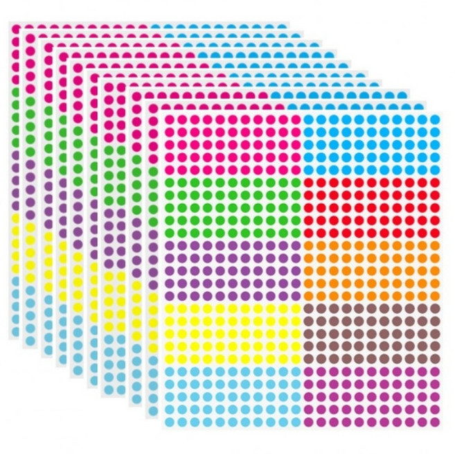 5500개입 10컬러 원형 도트 스티커 6mm, 1세트, 10색(S5109) 5500개입